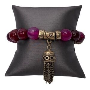 Beaded Stretch Fashion Tassel Bracelet Hot Pink Gold